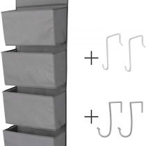 ManGotree Over The Door Storage Organizer,Hanging Storage, Wardrobe Storage Organizer, 4 Pockets Door Hanging Closet Storage with 2 Hooks, Foldable (Dark Grey)