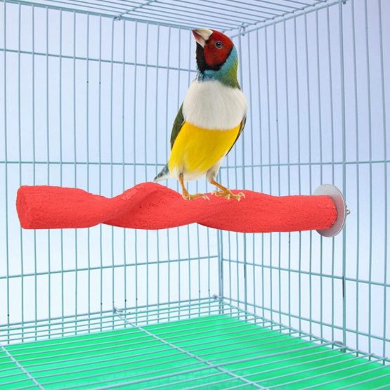Wooden Bird Perch Rod Frosted Rod Standing Frame Stand Pole Parrot Chewing Biting Grinding Nail Toy Parrot Scratching Stick Perch Red - Image 2