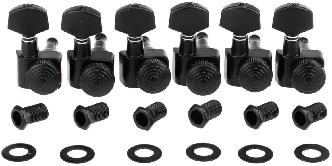 Musiclily Pro 6 inline 2-pins Full Metal Guitar Locking Tuners Machine Heads Guitar Tuning Pegs Keys Set for Strat Tele Style Electric Guitar Black