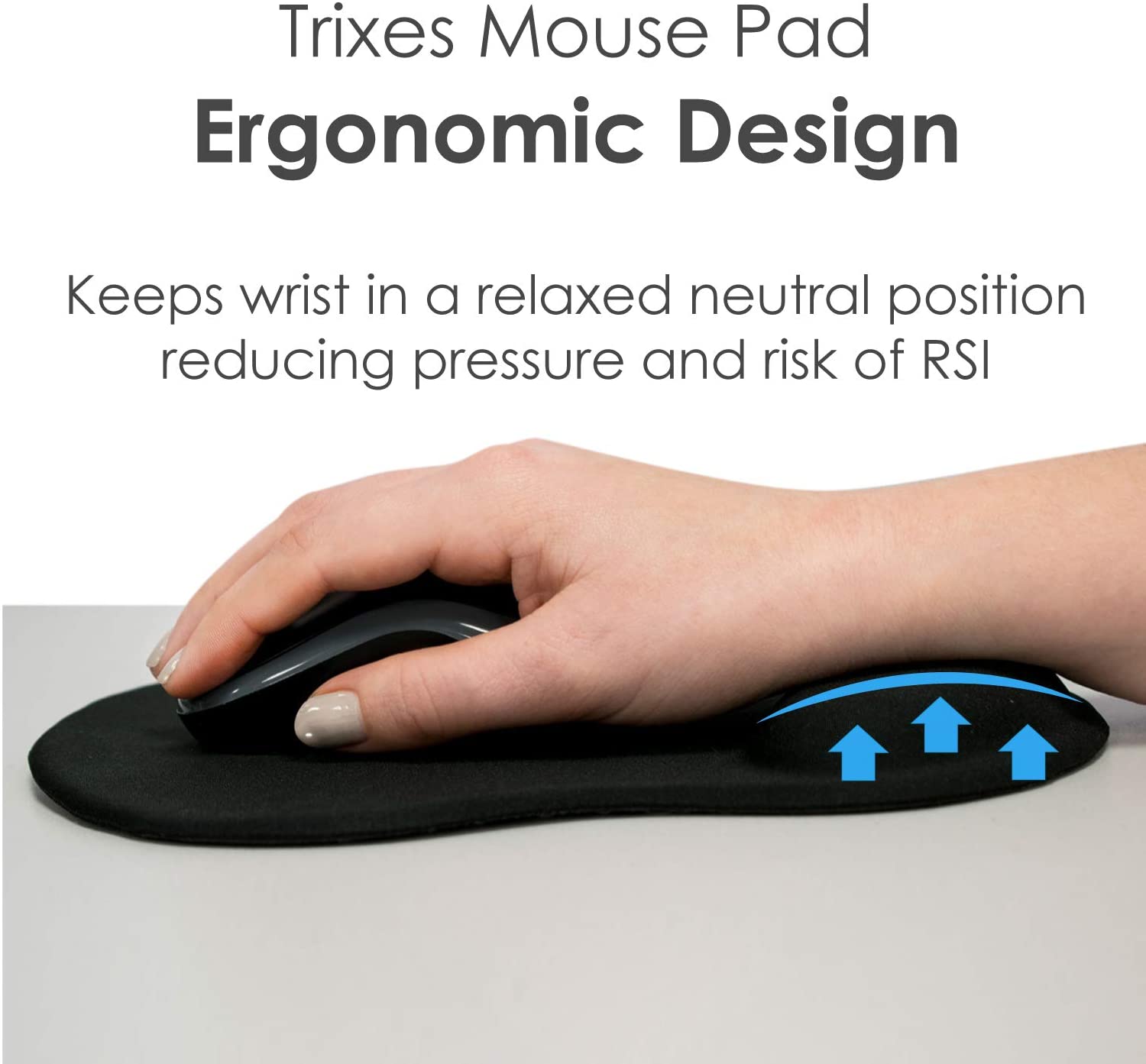 TRIXES Black Comfort Wrist Rest Support Mouse Pad, Non Slip Rubber Base -Mouse Mat with Gel Wrist Support, Anti Slip - Image 3