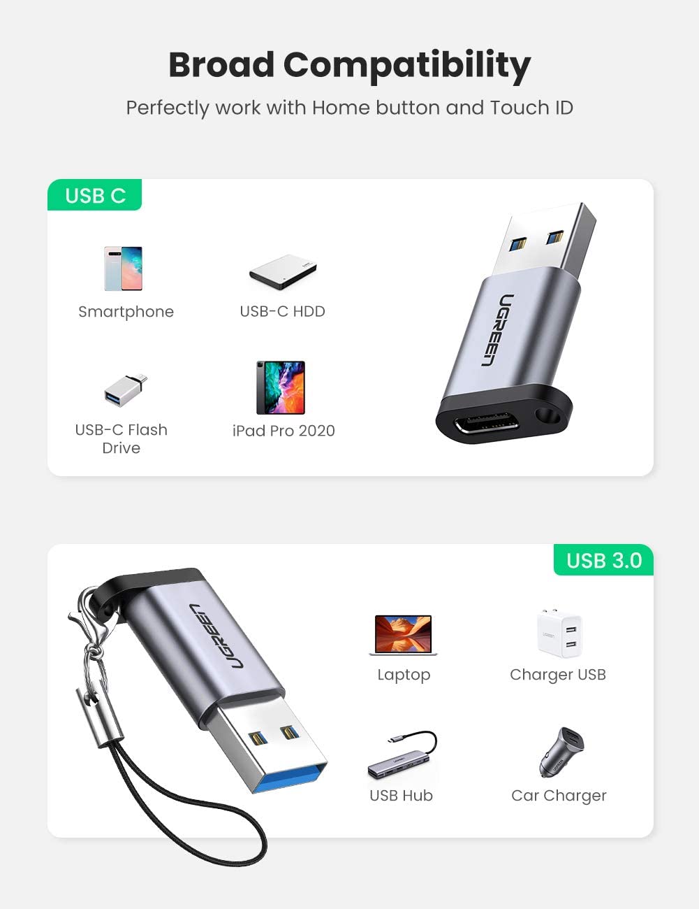 UGREEN USB to USB C Adapter, 10Gbps USB Male to Type C Female Adaptor - Image 2