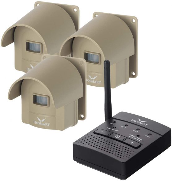 HOSMART 1/2 Mile Long Range Rechargable Wireless Driveway Motion Alarm System Outdoor Weatherproof Motion Sensor & Detector (1 Base Receiver and 3 Tan Sensors)
