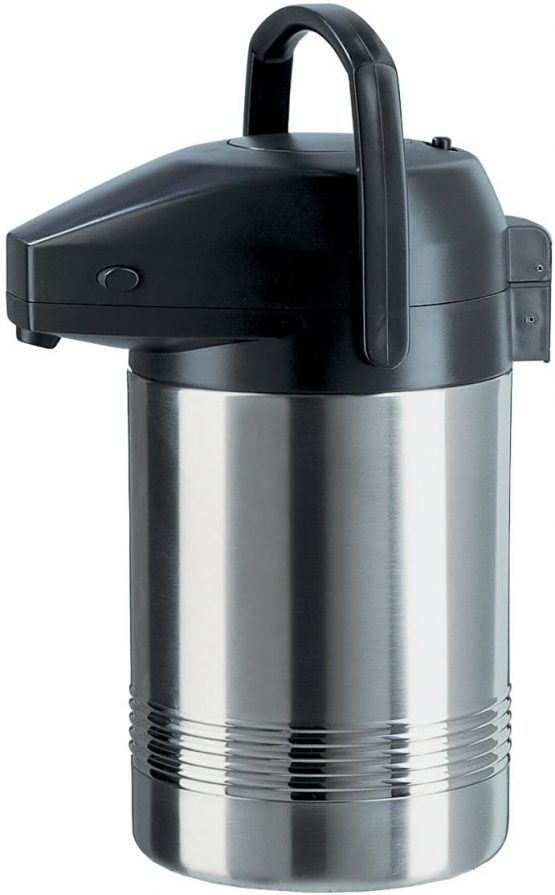 Emsa 637201600 President Pump Vacuum Jug | 2 Liters | 12 h Hot | Removable Pump Head | Stainless steel / black