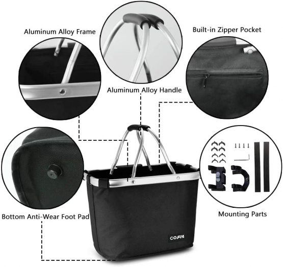 COFIT Collapsible Bike Basket, Multi-Purpose Detachable Bicycle Front Basket for Pet, Shopping, Commuter, Camping and Outdoor - Image 3