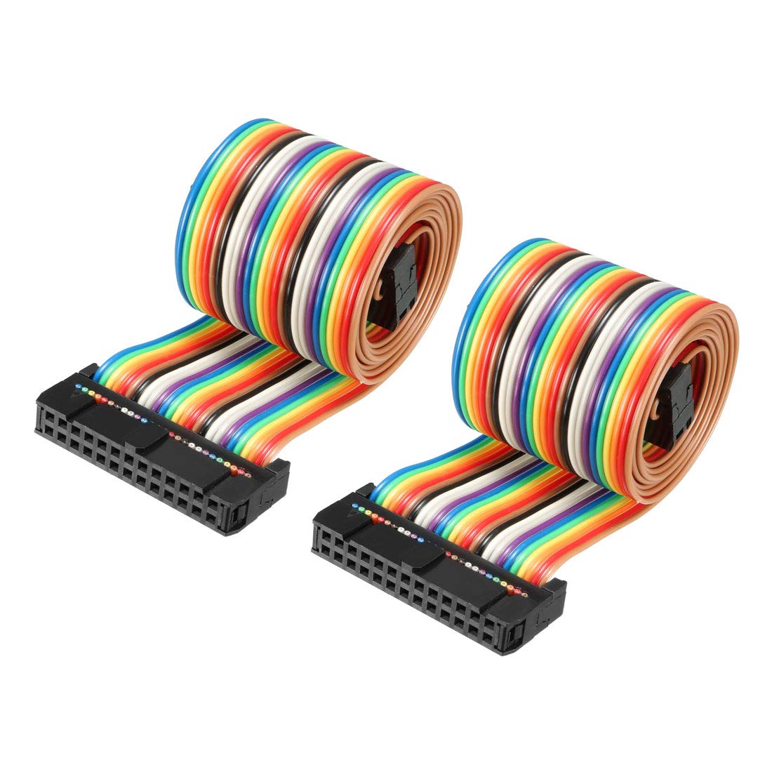 sourcing map IDC Rainbow Wire Flat Ribbon Cable 26 Pins 66cm Length 2.54mm Pitch 2pcs Type-B, 26P-66cm 2pcs