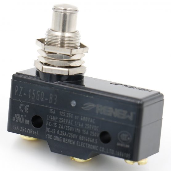 Heschen General Purpose Micro Switch Z-15GQ-B, Panel Mount Plunger, Medium OP, 3 Screw Terminal, 15A Rated Current - Image 2