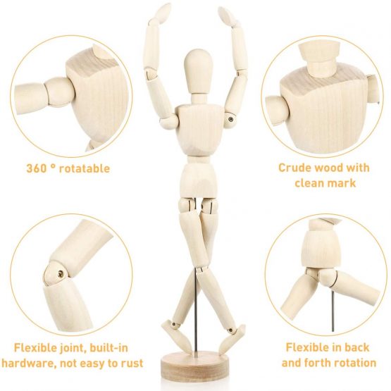 EXCEART Drawing Mannequin Figure Artist Mannequin Model Wooden Manikin for Drawing Flexible Aesthetic Articulated Decor Pack of 2 - Image 2