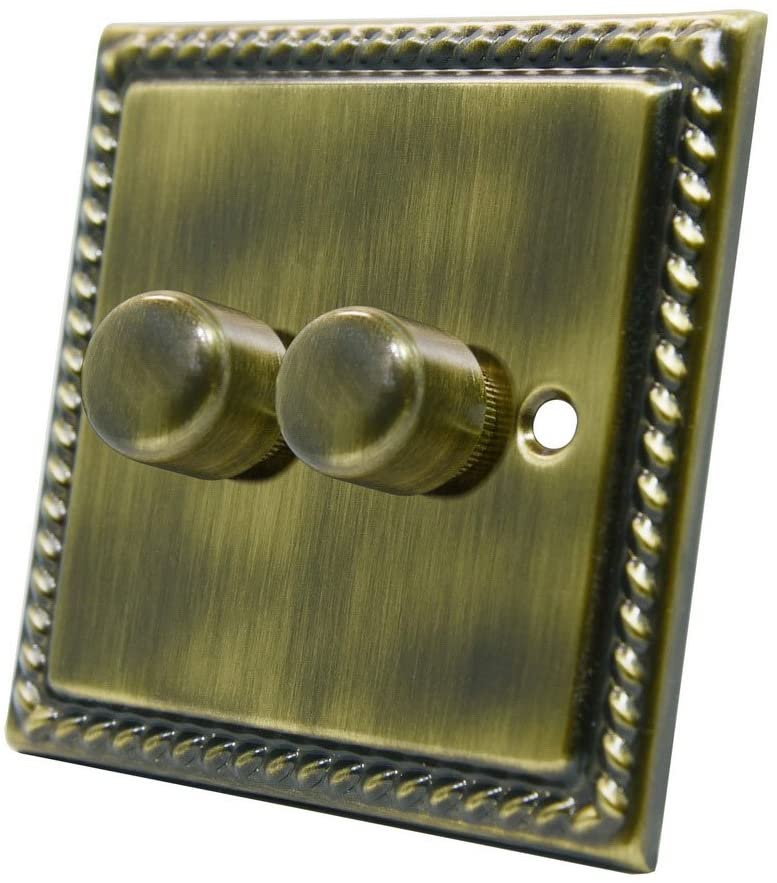 Georgian Antique Brass 2 Gang Dimmer 400W - 10 Amp Double 2-Gang 2 Way 400W Light Dimmer Switch