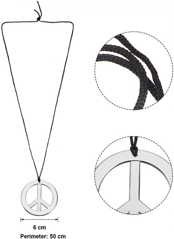 Gejoy Hippie Costume Set Funky Afro Wig Sunglasses Peace Sign Necklace for 50/60/70s Theme Party (Black) - Image 3