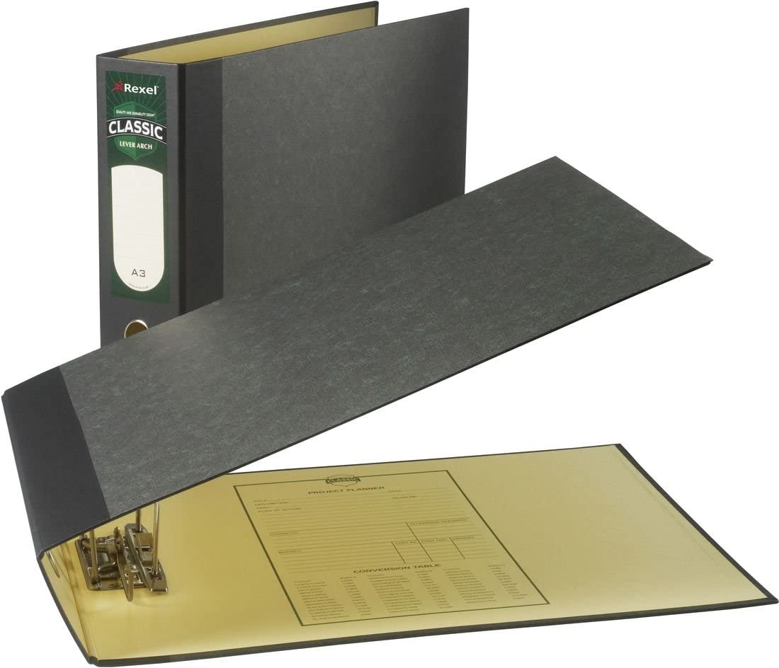 Rexel Classic Rectangle Lever Arch File 80 mm A3 Black/Green (2 Pack) - Image 2