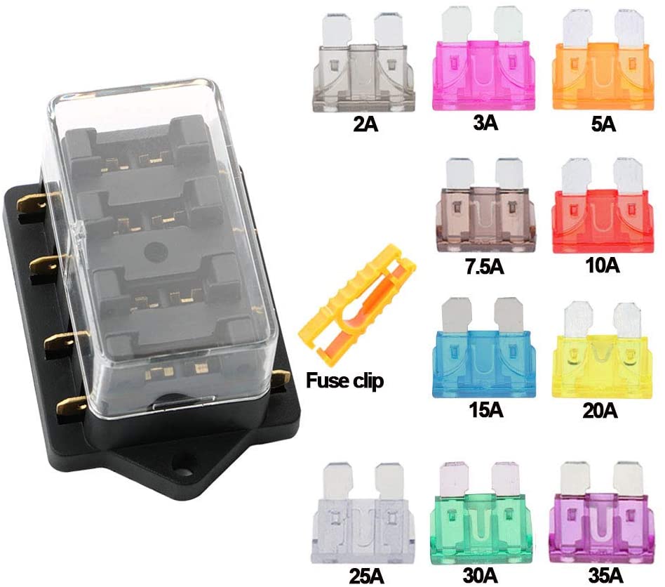 QitinDasen Premium 4-Way Car & Boat Blade Fuse Box with Damp-Proof Cover, Universal Standard Fuse Holder, and 10 Free Pieces (12V/24V) - Image 2