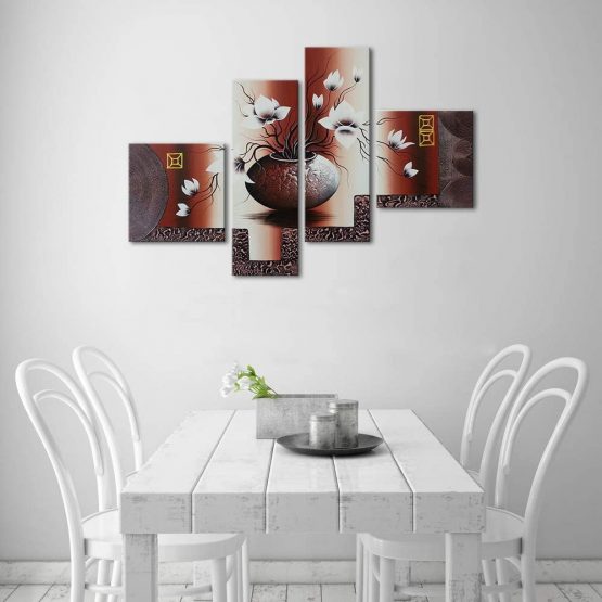 Wieco Art - Elegant Flowers Modern Stretched and Framed Artwork 4 Piece 100% Hand Painted Floral Oil Paintings on Canvas Wall Art Ready to Hang for Living Room Bedroom Home Decorations - Image 3