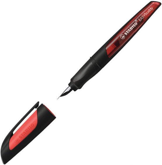 Ergonomic School Fountain Pen - STABILO EASYbuddy A Nib Black/Coral - Image 2