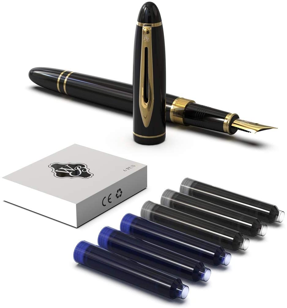 Wordsworth & Black Majesti Fountain Pen-(Black), Luxury Case, Gold Finish, 18K Gilded Medium Nib- Ink Cartridges - Image 4