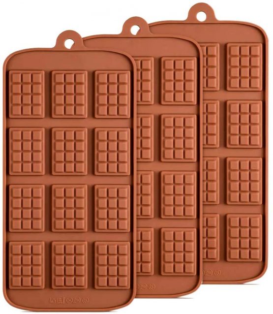 Waffle Chocolate Moulds Silicone Candy Molds, 3PCS12-Cavity Small Break Apart Chocolate Molds Non-Stick Reusable DIY Baking Molds Candy Protein & Energy Bar Moulds
