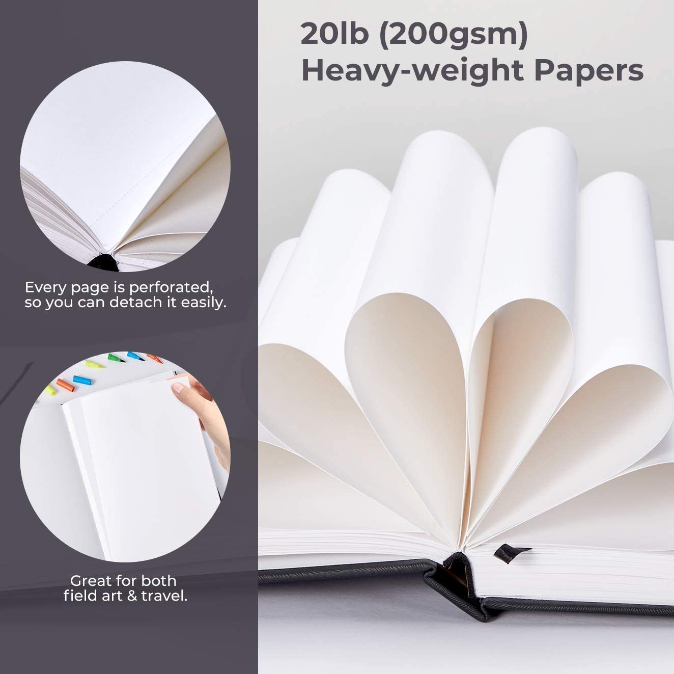Ohuhu A4 Hardcover Sketchbook for Markers, 200GSM Heavyweight Acid-Free Paper, 156 Pages (78 Sheets), No Bleed-Through - Image 4