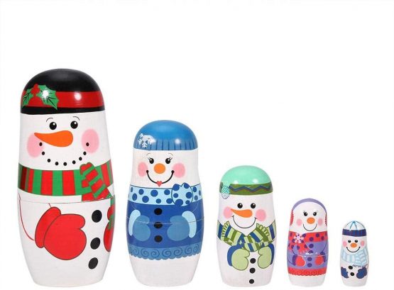 Christmas Nesting Dolls, 5pcs Christmas Hand-painted Cute Wooden Matryoshka Dolls Russian Nesting Dolls Set Home Decoration (Snowman)