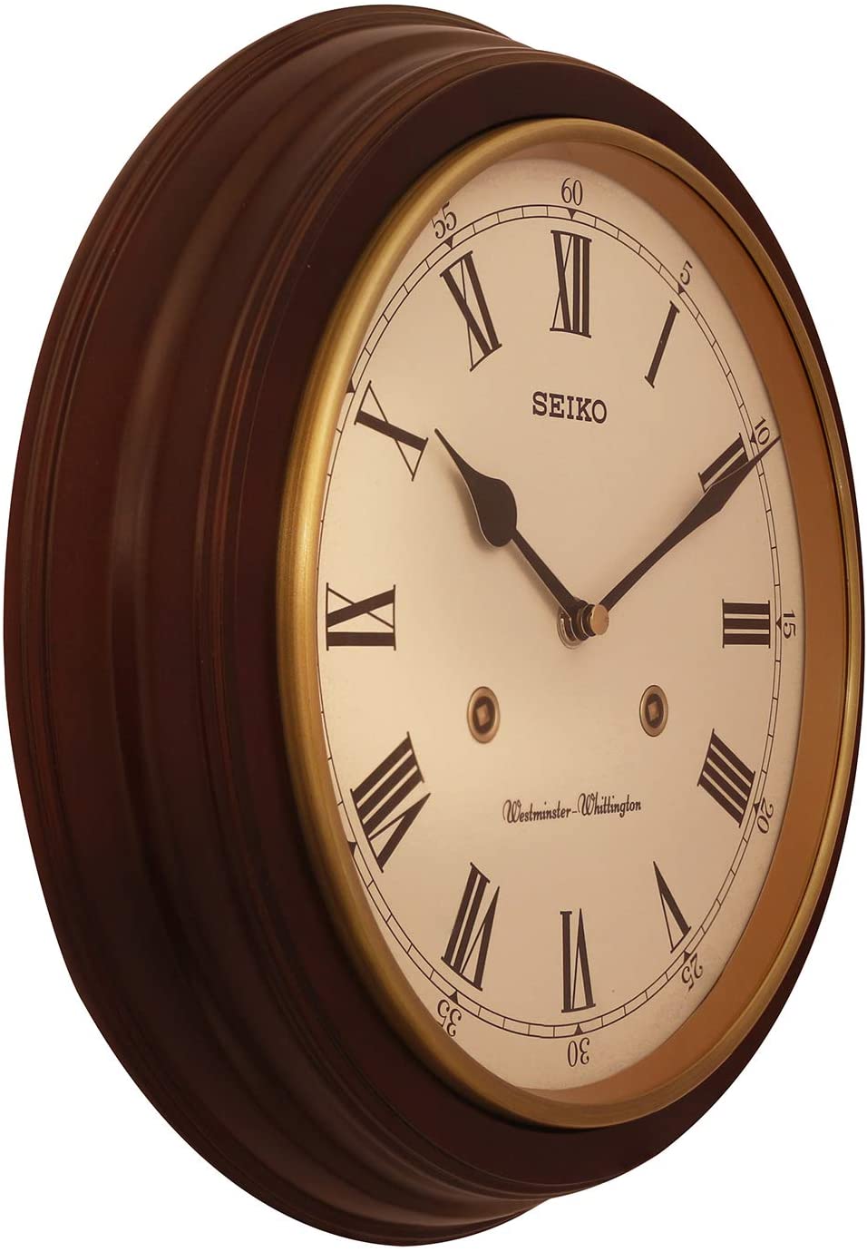 Seiko Station Clock QXH202B RRP: 31.4 x 31.4 x 6.1cm * Westminster chime * On/off switch * Alder case, Dark Brown, 31,4 x 31,4 x 6,1 cm - Image 3