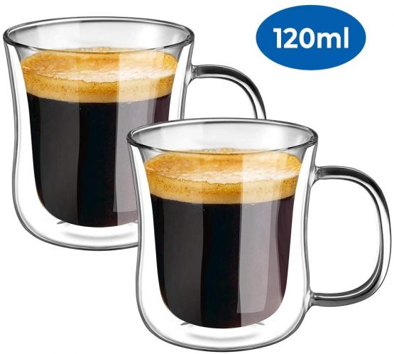 ecooe Double Walled Espresso Coffee Glass Cups Glasses Tea Dessert Borosilicate Glasses 120ml Set of 2