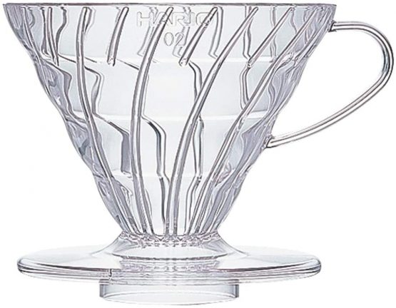 HARIO V60 Plastic V-Shaped Cone Coffee Dripper with Heat Retention, Transparent, Size 02, 2