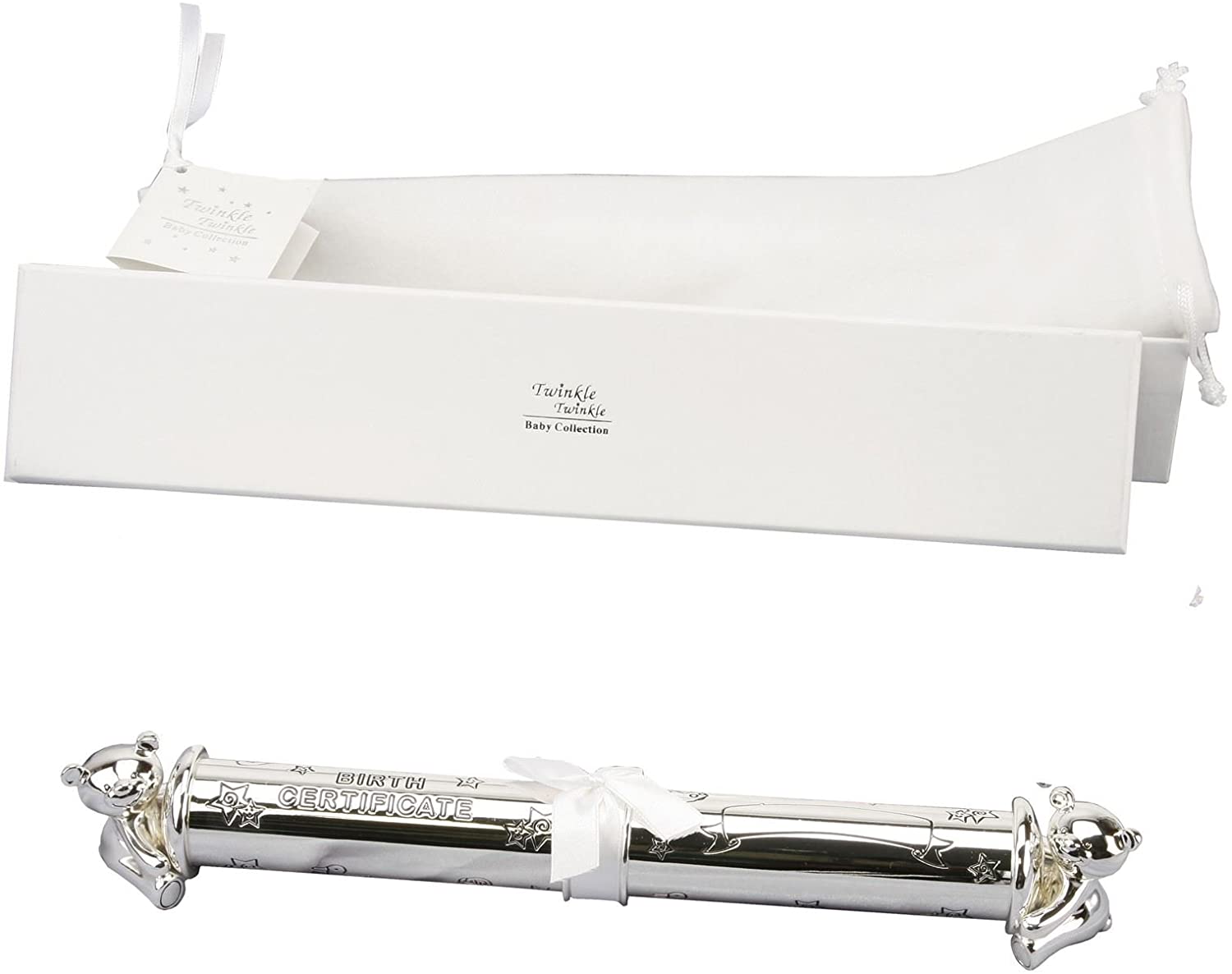 Twinkle Twinkle Silver Plated Birth Certificate Tube CG310C