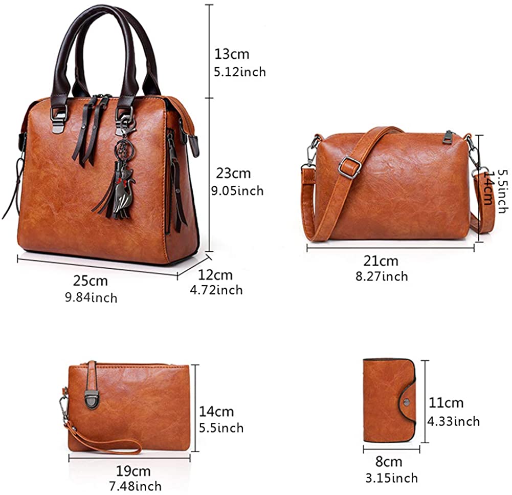 Segater® Women Fashion Handbag+Shoulder Bag+Purse+Card Purse Faux Leather Tote 4 Pieces, Black - Image 2