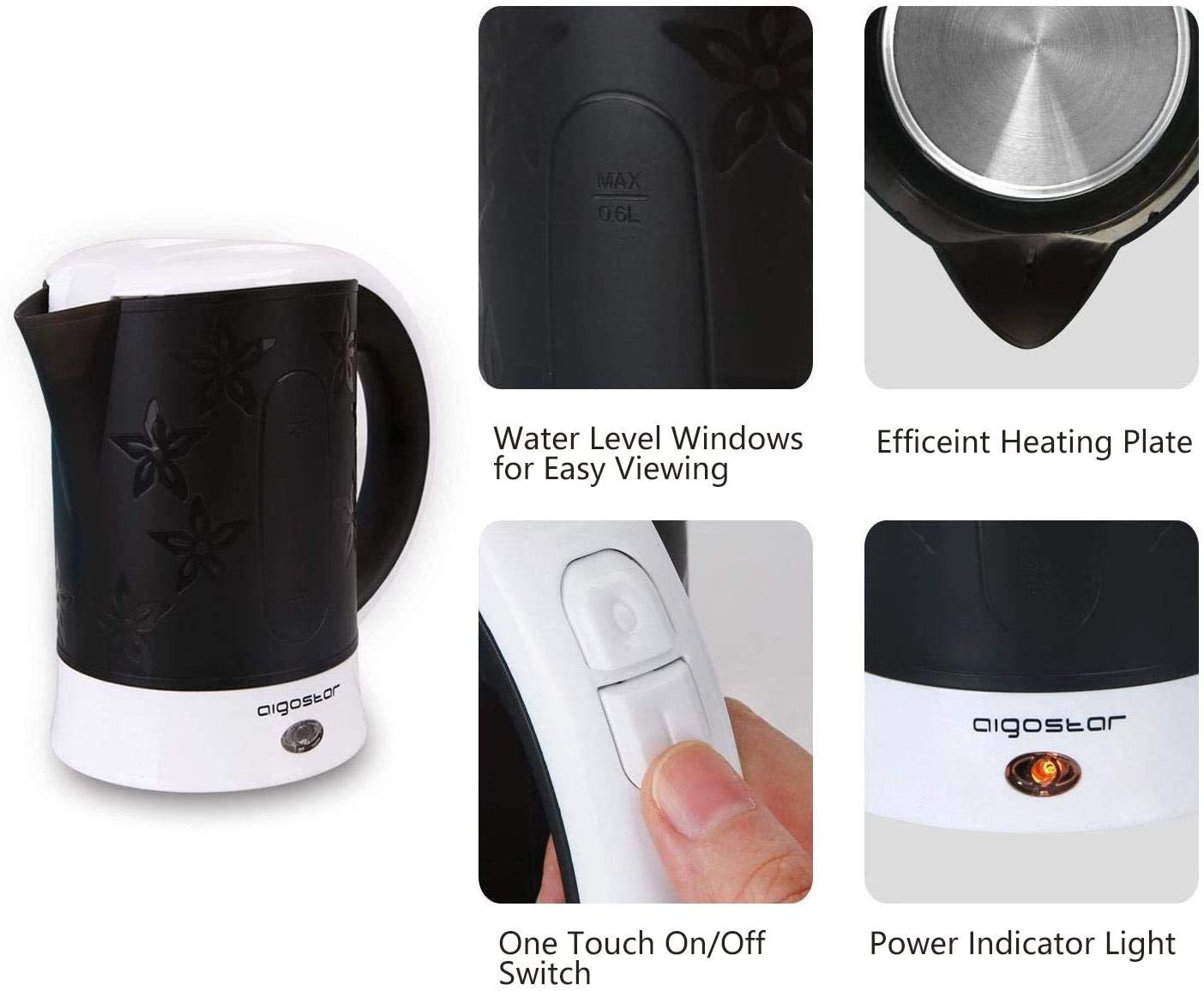 Aigostar Compact Travel Kettle 0.6 Litre, 650W Mini Electric Tea Maker Set including Cups & Spoons - Image 4