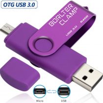 BorlterClamp 64GB Dual USB 3.0 Flash Drive OTG Memory Stick, Thumb Drive with Micro USB Drive Port for Android Smartphone Tablet & Computer (Purple)