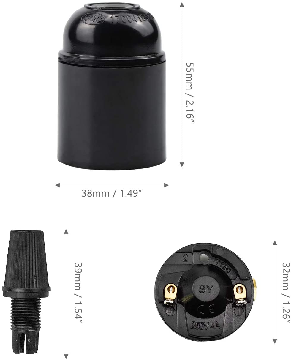 cococity Vintage E27 Lamp Holder Black ES Screw Light Bulb Holder Socket Pendant Fitting Set Pack of 8