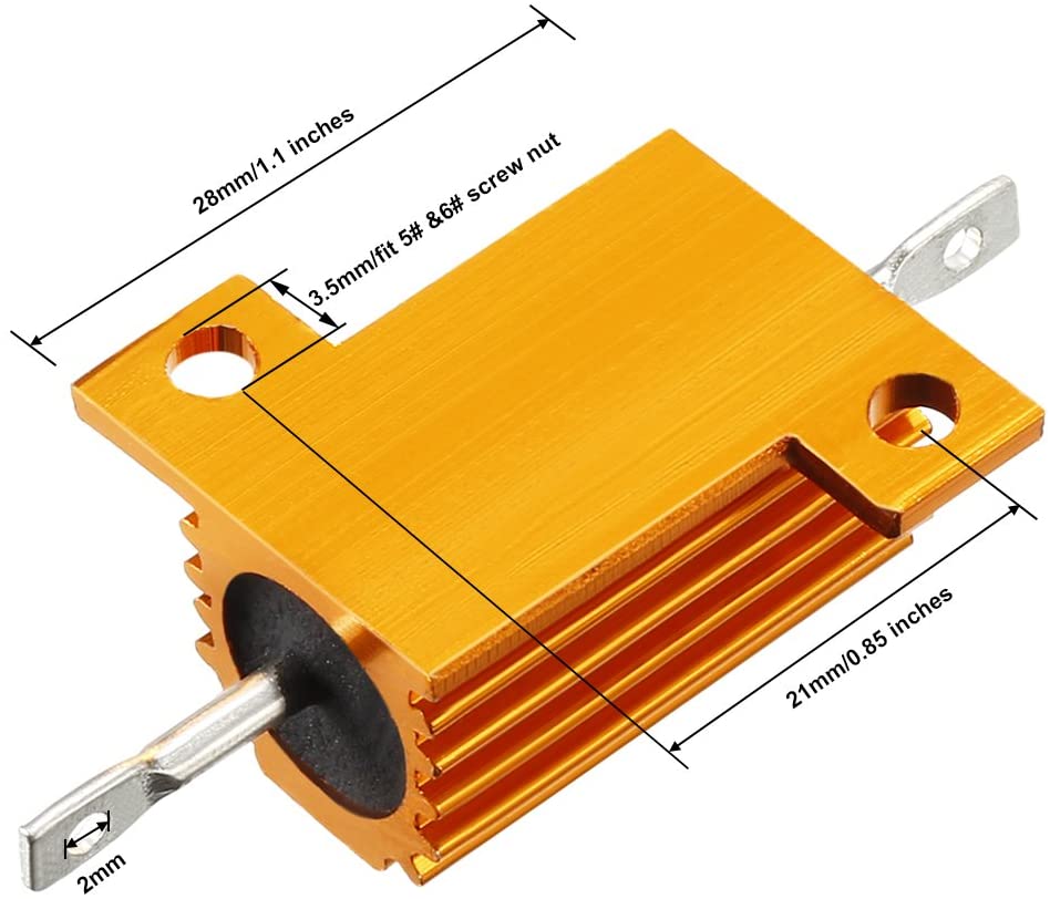 Sourcingmap 25W 0.1 Ohm 5% Aluminum Housing Resistor Screw Tap Chassis Mounted Aluminum Case Wirewound Resistor Load Resistors Gold Tone 2 pcs - Image 3