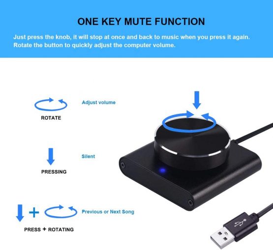 USB Volume Control Knob, COOIDEA Volume Controller, Multimedia Controll Knob with one Key Mute/Pause Function for PC, Support Windows/Mac/IOS/Android/Linux (Black) - Image 4