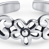 Flowers And Heart Craved Swirl Cut Out Filigree Midi Band Toe Ring For Women 925 Silver Sterling Mid Finger Adjustable