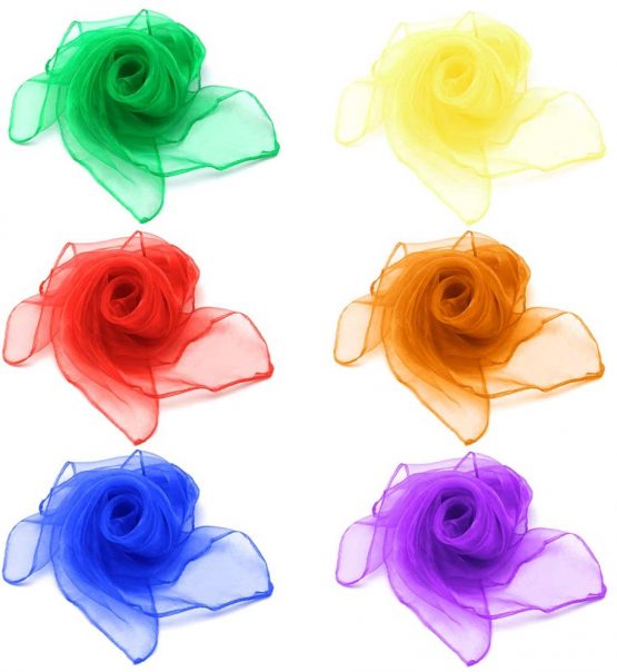 Lifreer 6 PCS Belly Dance Scarves Square Dance Juggling Scarf Multi-Color Silk-like Scarves Baby Sensory Toys Rhythm Band (60 x 60cm)