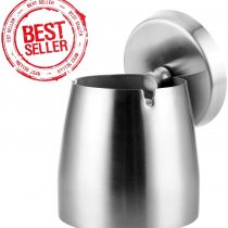 Portable Stainless Steel Ashtray with Lid,Windproof Stainless Steel Large Ashtray,Tabletop Ashtray Non-Slip,outdoor ashtrays garden with lid,Unbreakable Cigarette Ash Holder (10x10.5x8.3 CM, Silver)