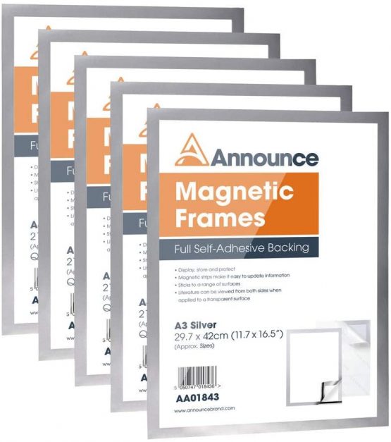 ANNOUNCE AA01844 A3 Magnetic Frames - Silver (Set of 5)
