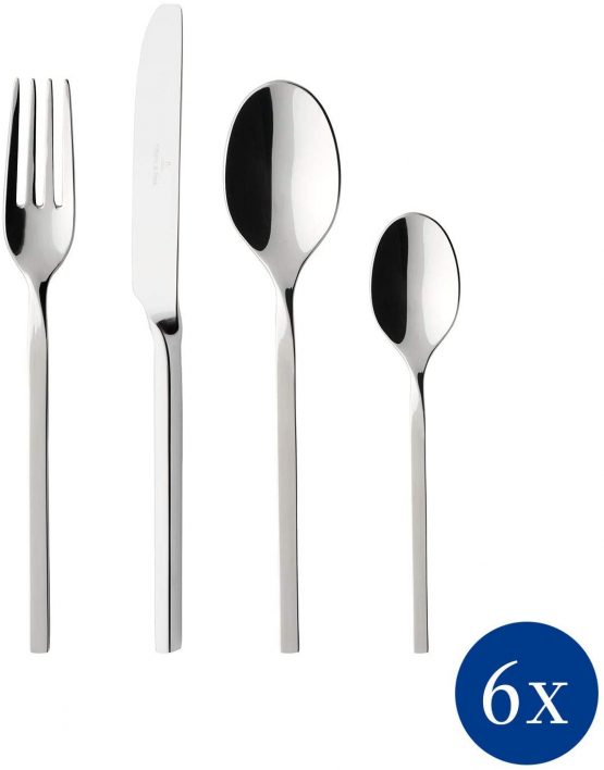 Villeroy & Boch 12-6338-9030 NewWave New Wave Service, 24, Multi-Pieces Cutlery Set MaofFrom High-Quality Stainless Steel for up to 6 People, Dishwasher Safe, Gloss