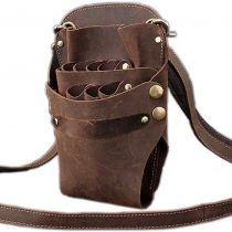 Hairdressing Scissor Pouch Belt, Aolaso Cowhide Leather Salon Barber Hairdressing Scissor Holster Hair Stylist Tools Bag with Adjustable Shoulder Strap for Combs, Clips, Scissors (Brown-7 Pocket)