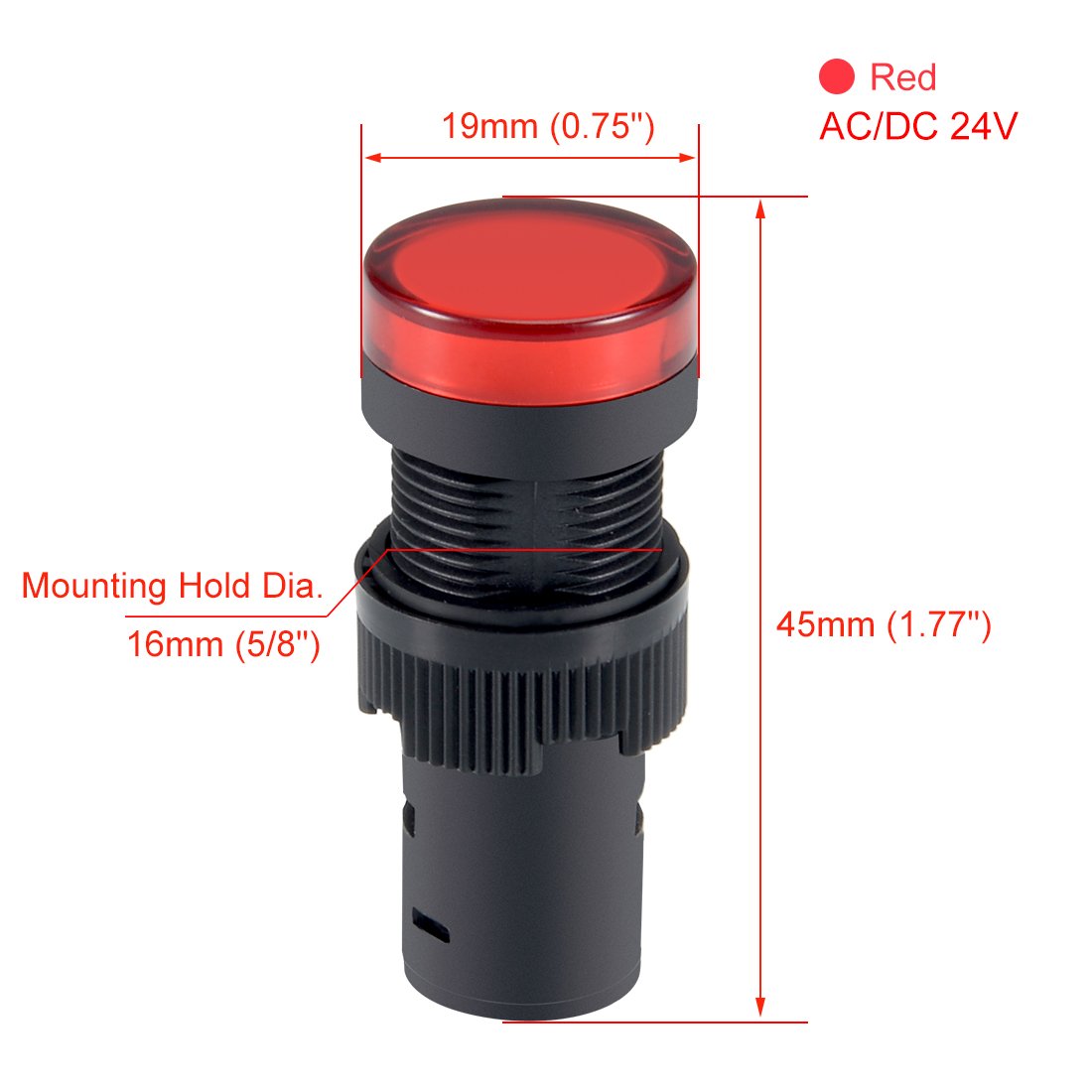 sourcing map 3Pcs Red Indicator Light AC/DC 24V, 16mm Panel Mount, for Electrical Control Panel HVAC, DIY Projects - Image 2