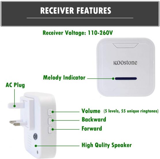 Koostone Wireless Magnetic Door Entry Sensor Alarm Chime, Door Open Alert for Shop, Garage, Window Security for Kids, Elders Safety, Anti-theft, 2 Secure Contact Sensors, 1 Doorbell Plugin Receiver - Image 3