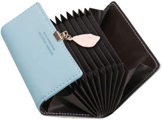 Credit Card Holders Women SAMKING Ladies Leather Vintage Credit Card Wallet RFID Blocking Zipper Coin Purse for Girl (Blue 2)
