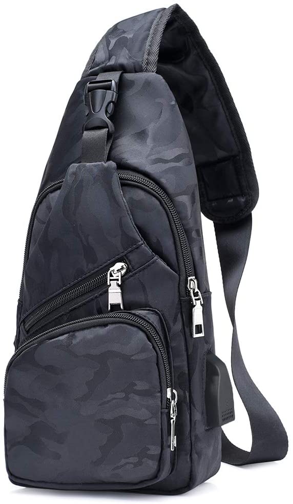 flintronic Sling Bag, Chest Bag with USB Charging Port, Men Women Lightweight Crossbody For Hiking,Cycling