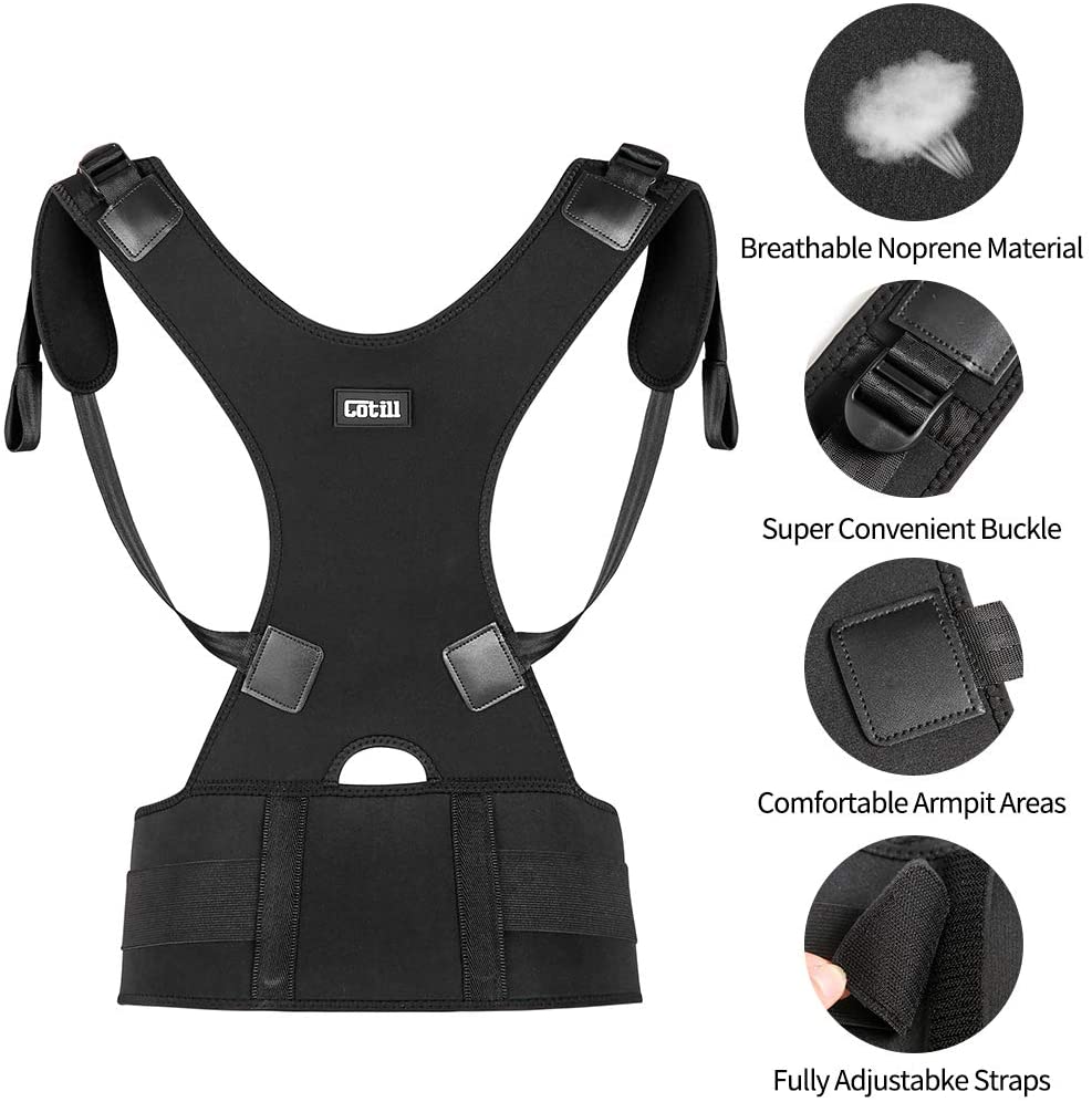 Cotill Back Brace Posture Corrector Spinal Support for Women and Men Lumbar Shoulder Posture Correction for Upper and Lower Back Support Adjustable Neoprene Belt Strap for Relief Back Pain (M) - Image 2