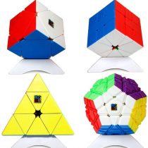 OJIN MoYu MOFANGJIAOSHI CUBING CLASSROOM MFJS Meilong Series Cube Bundle Megaminx & Skewb & Square-1 & Pyramid Bright Cube set with Gift Packing + Four Cube Tripods (Stickerless)