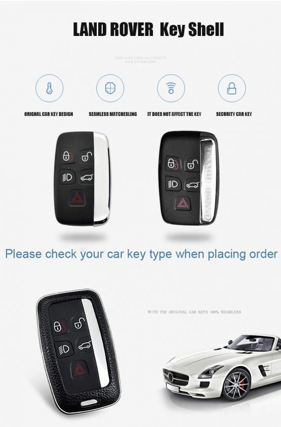 ontto for Land Rover Car Key Case Shell Genuine Leather Plastic Smart Car Key Fob Holder Protector Cover Fit for Lange Rover Defender Evoque Freelander 2 Discovery LR4 LR2 Jaguar with Keyring Brown - Image 4