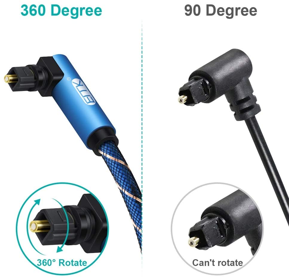 EMK 90 Degree Optical Cable, 360 Degree Swivel Adjustable Right Angled Optical Audio Cable - Image 3