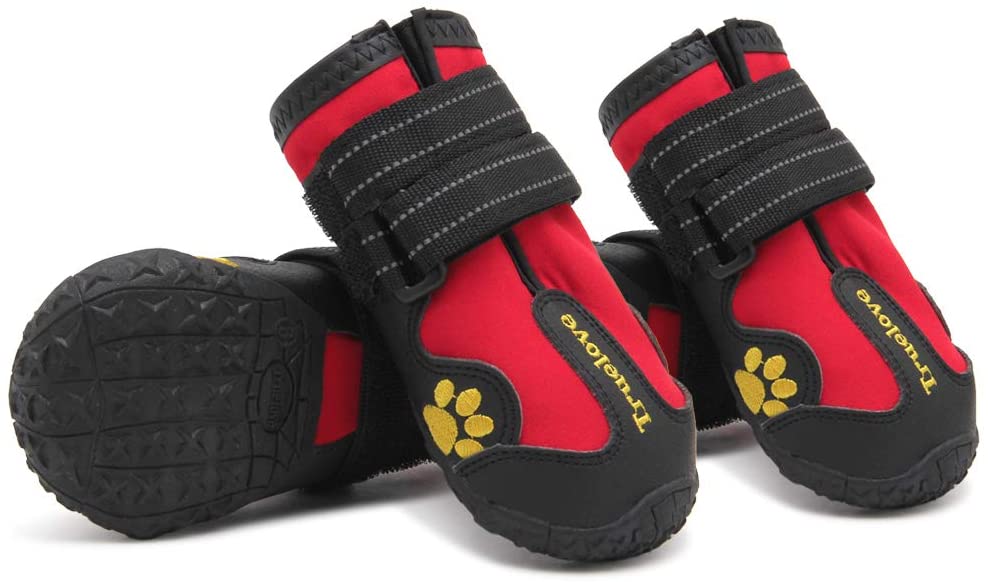 MOKCCI Truelove Dog Boots Waterproof Dog Shoe with Reflective Straps for Small Medium Large Dog Outdoor, red, 3#(Pack of 4)