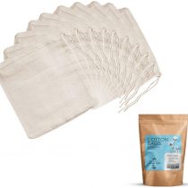 NAKED SHELLS 100% Cotton Muslin drawstring Bags With Strings Multi Pack (Pack of 10) | Multipurpose: Soap Nuts Laundry bags, store jewellery, keepsakes, herbal infusion