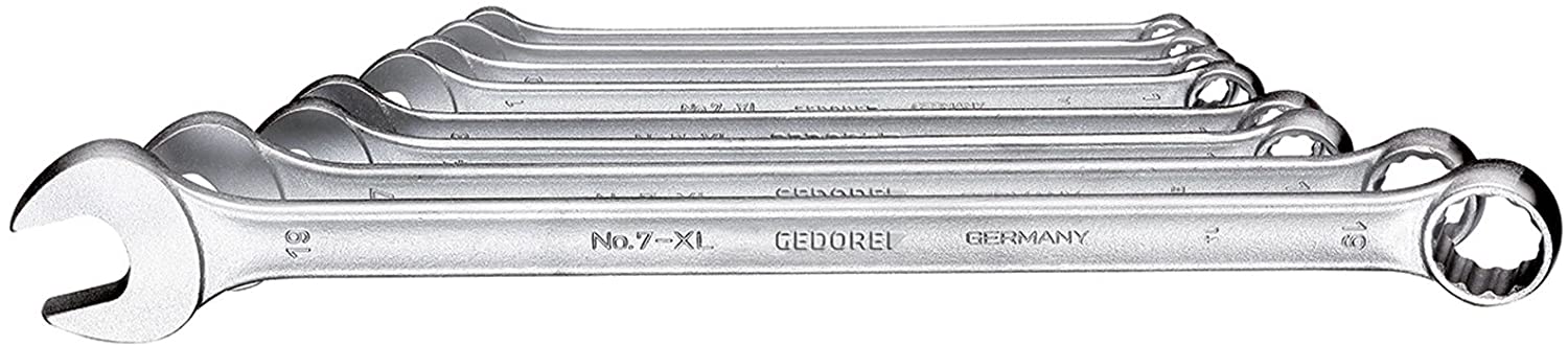 GEDORE 8-pc. Combination spanner set, Long, AF 8-19 mm, Angled, Bi-hex, UD profile, Spanner set, 7 XL-080