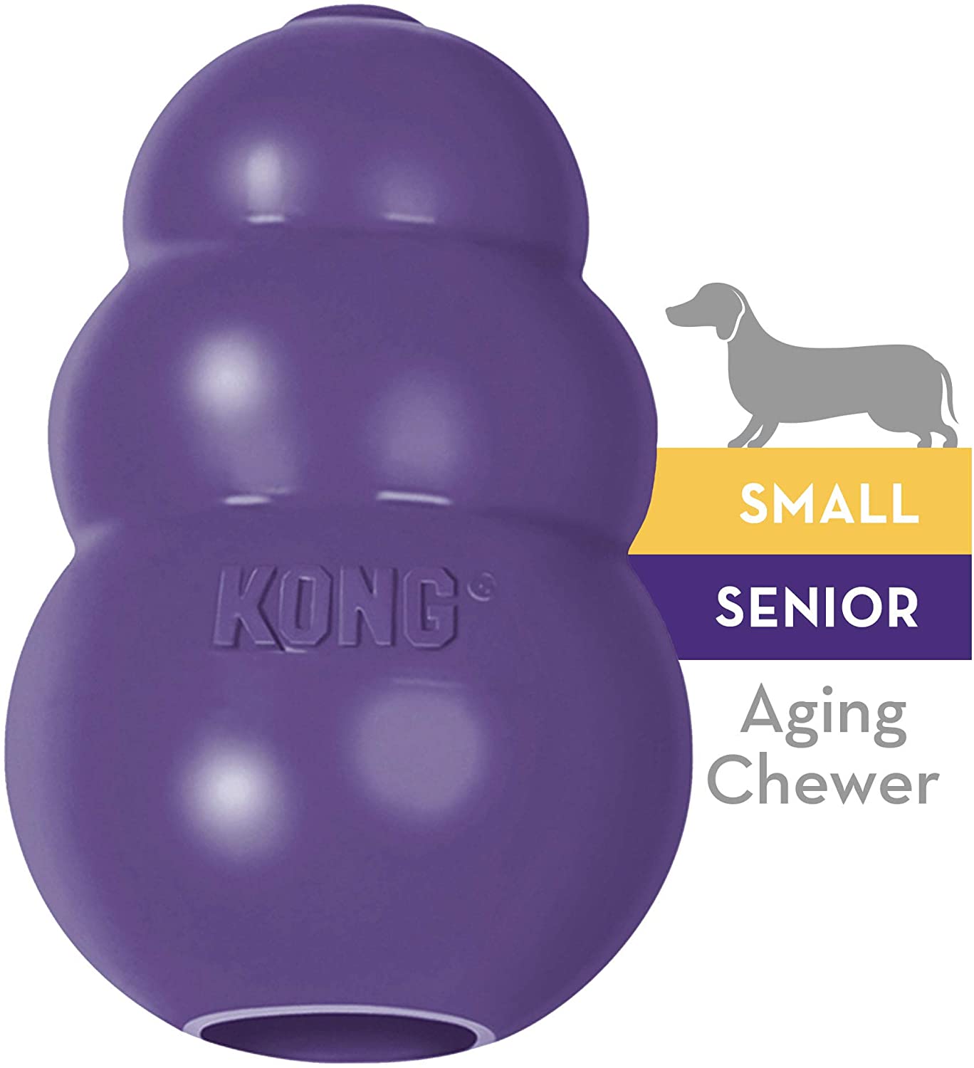 KONG Senior - Dog Toy with Gentle, Natural Rubber - Stuffable Treat Toy for Older Dogs - For Small Dogs, Purple, Small (Pack of 1)