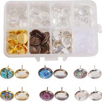 SUNNYCLUE 1 Box DIY 30 Pairs 3 Color Cabochon Stud Earrings Making Starter Kit 60pcs Stud Ear Cabochon Setting Post Cup Blank Tray Base Fit 12mm Clear Glass Cabochons Plastic Earring Earnuts